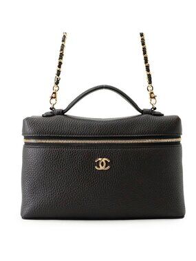 Chanel Chain Shoulder Bag Large Vanity Case CC Logo Calfskin Black